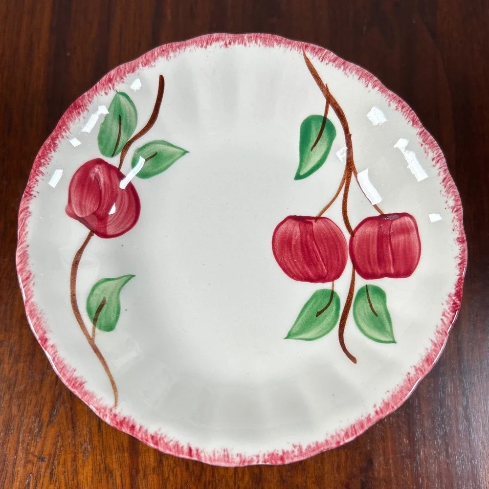 Blue Ridge Southern Pottery Hand Painted Fruit Bowls Red White Scalloped Vtg SIX